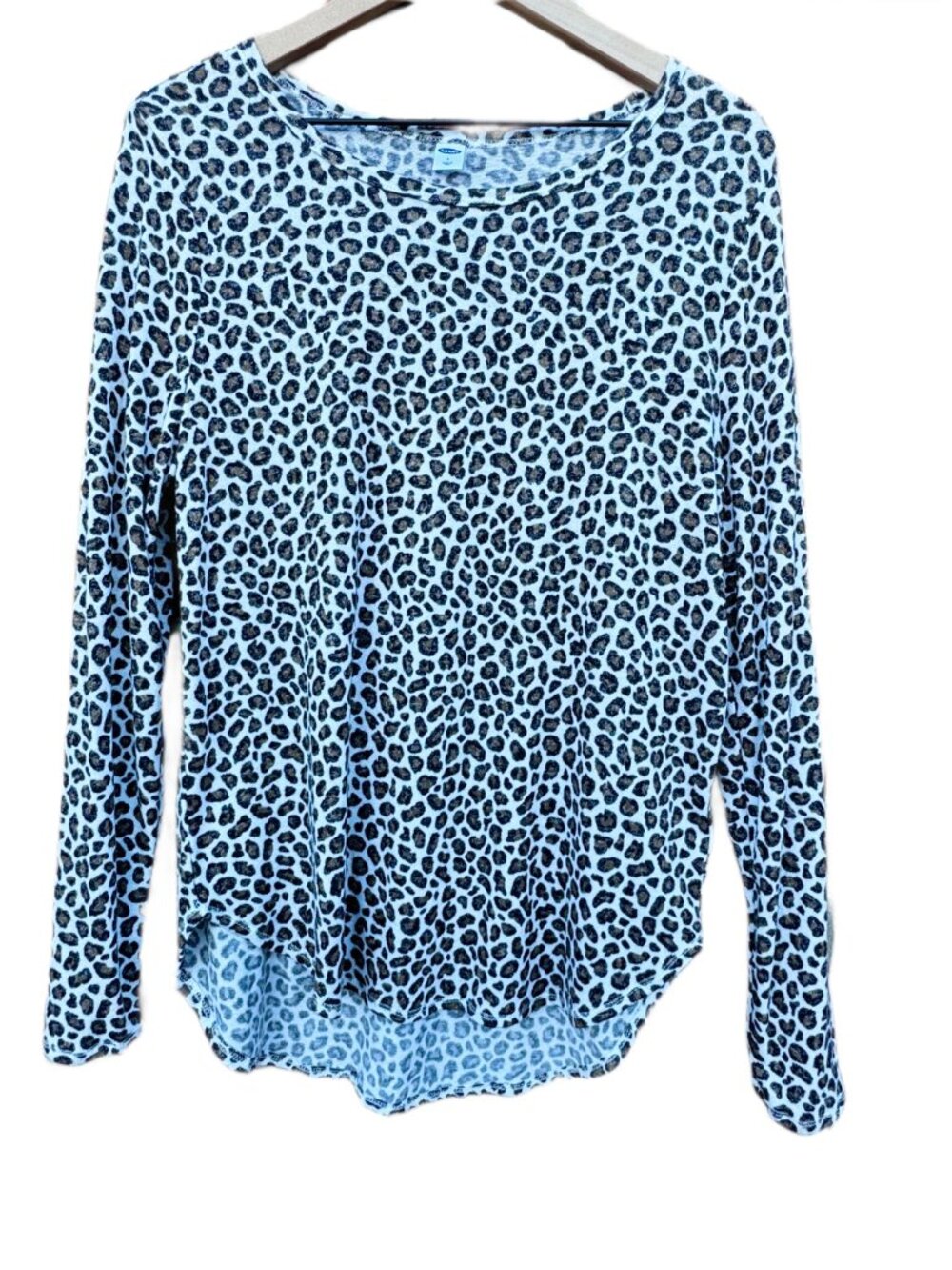 Old Navy Plush Tee Womens Large Brown Animal Print Long Sleeve